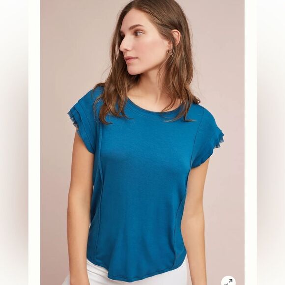 ANTHROPOLOGIE for Dolan Fillipa Chiffon Trimmed Tee blue size XS - Picture 2 of 11
